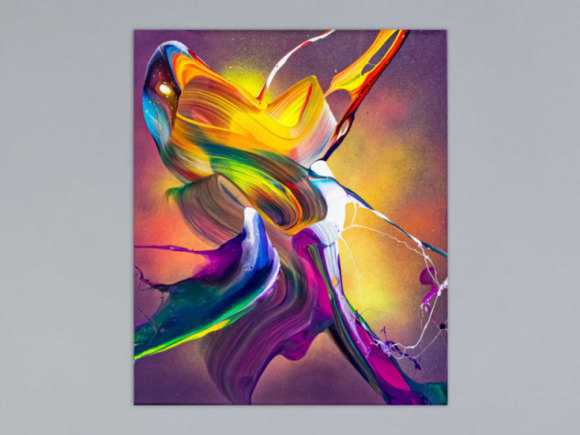 Original Gemälde abstrakt 60x50cm Action Painting expressionistisch auf Leinwand Mischtechnik bunt violett orange hochwertig