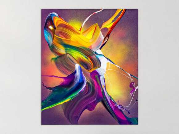 Original Gemälde abstrakt 60x50cm Action Painting expressionistisch auf Leinwand Mischtechnik bunt violett orange hochwertig