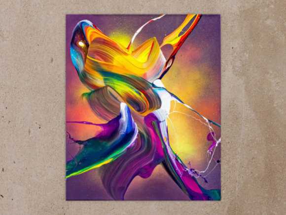 Original Gemälde abstrakt 60x50cm Action Painting expressionistisch auf Leinwand Mischtechnik bunt violett orange hochwertig