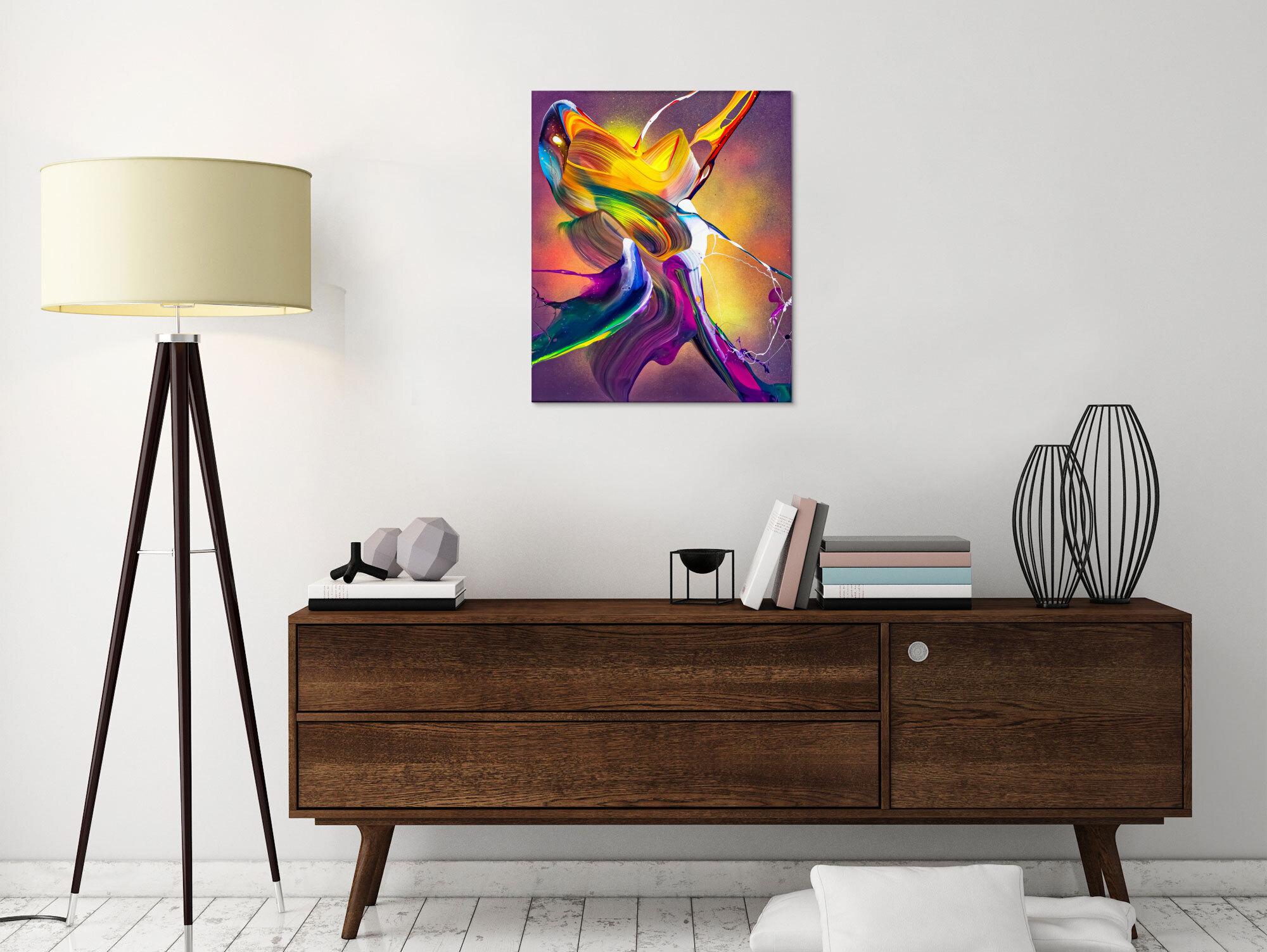 Original Gemälde abstrakt 60x50cm Action Painting expressionistisch auf Leinwand Mischtechnik bunt violett orange hochwertig