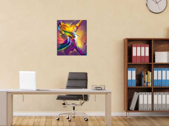 Original Gemälde abstrakt 60x50cm Action Painting expressionistisch auf Leinwand Mischtechnik bunt violett orange hochwertig