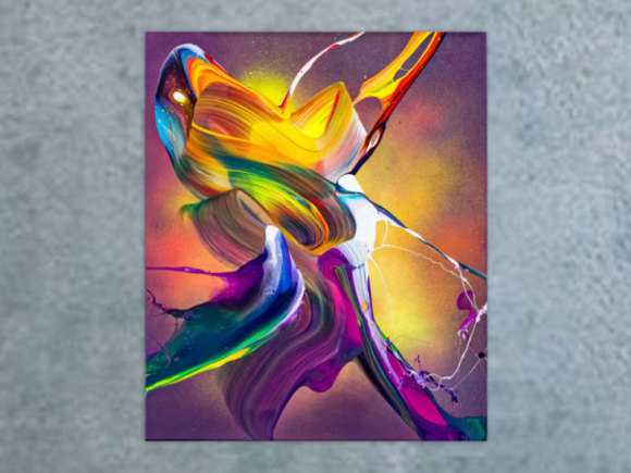 Original Gemälde abstrakt 60x50cm Action Painting expressionistisch auf Leinwand Mischtechnik bunt violett orange hochwertig