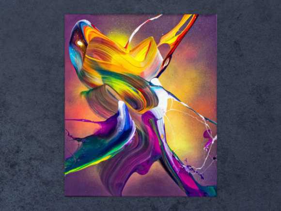 Original Gemälde abstrakt 60x50cm Action Painting expressionistisch auf Leinwand Mischtechnik bunt violett orange hochwertig