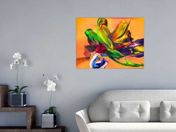 Abstraktes Original Gemälde 60x80cm Action Painting Modern Art handgemalt Mischtechnik bunt orange gelb hochwertig
