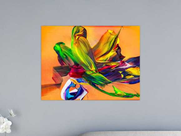 Abstraktes Original Gemälde 60x80cm Action Painting Modern Art handgemalt Mischtechnik bunt orange gelb hochwertig