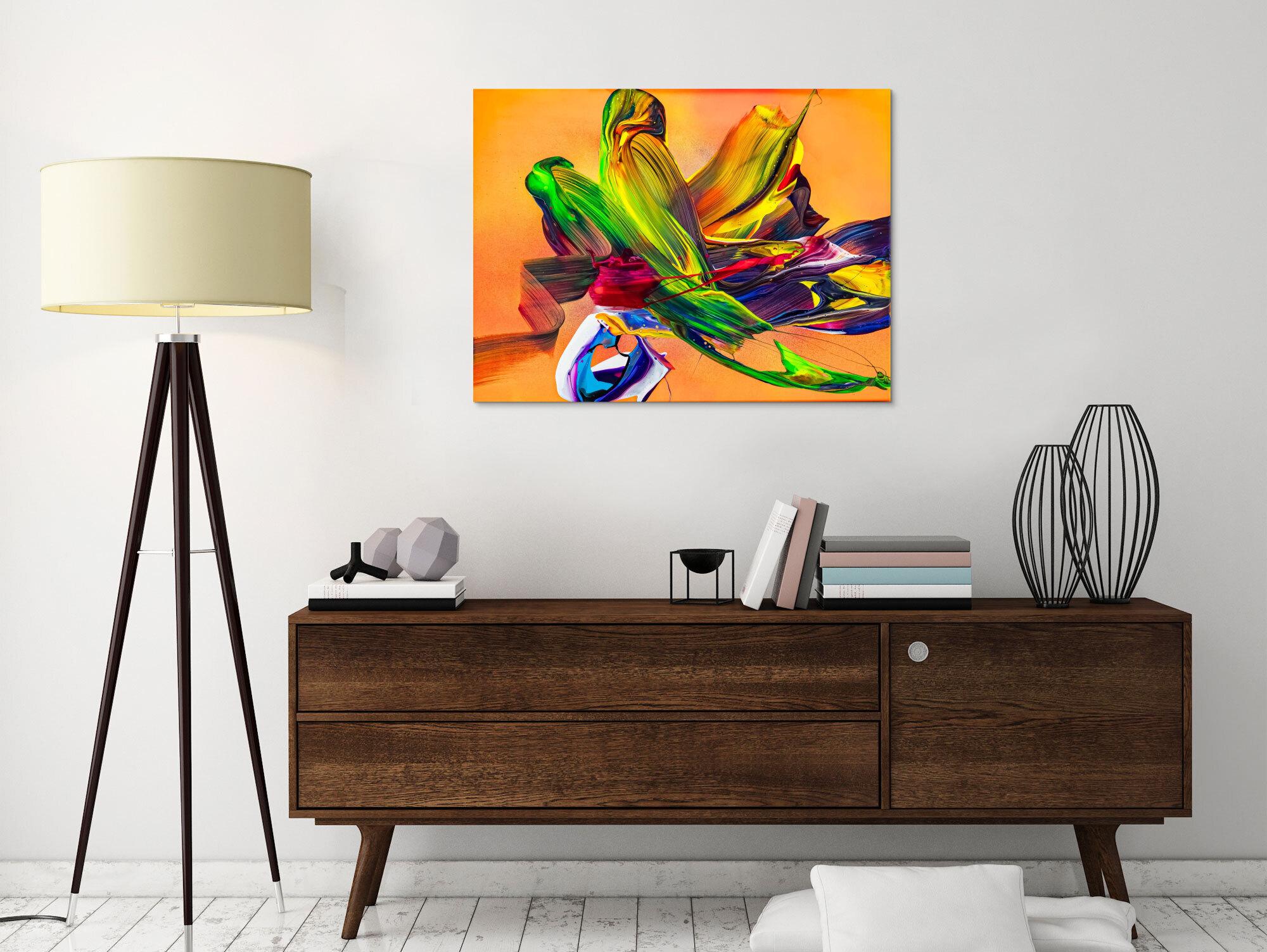 Abstraktes Original Gemälde 60x80cm Action Painting Modern Art handgemalt Mischtechnik bunt orange gelb hochwertig