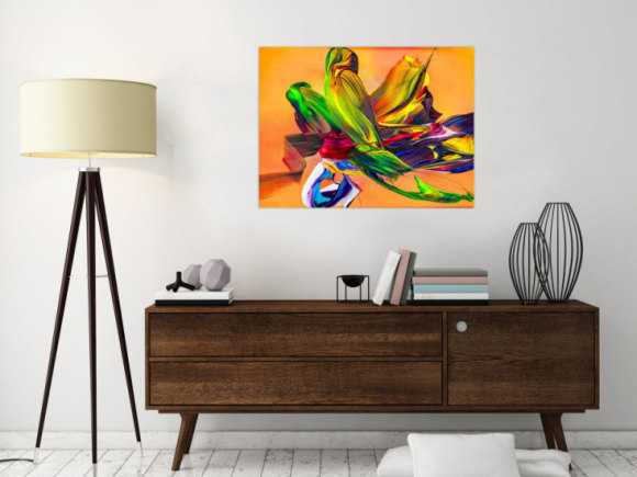 Abstraktes Original Gemälde 60x80cm Action Painting Modern Art handgemalt Mischtechnik bunt orange gelb hochwertig