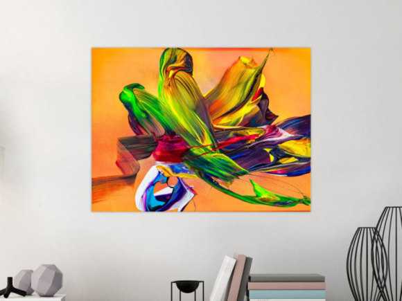 Abstraktes Original Gemälde 60x80cm Action Painting Modern Art handgemalt Mischtechnik bunt orange gelb hochwertig