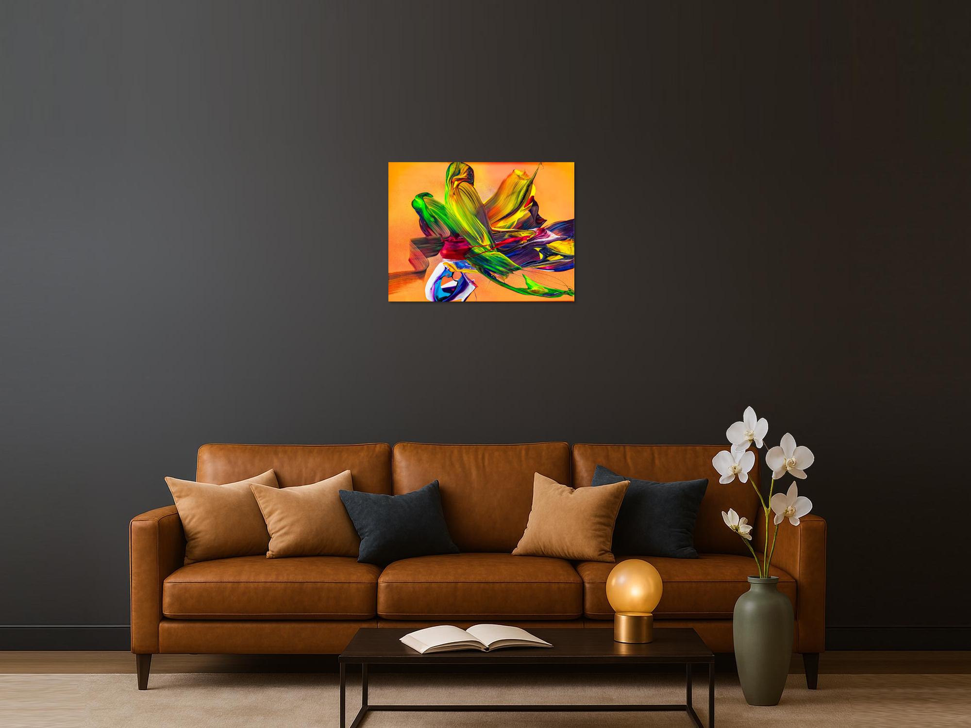 Abstraktes Original Gemälde 60x80cm Action Painting Modern Art handgemalt Mischtechnik bunt orange gelb hochwertig