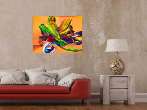 Abstraktes Original Gemälde 60x80cm Action Painting Modern Art handgemalt Mischtechnik bunt orange gelb hochwertig