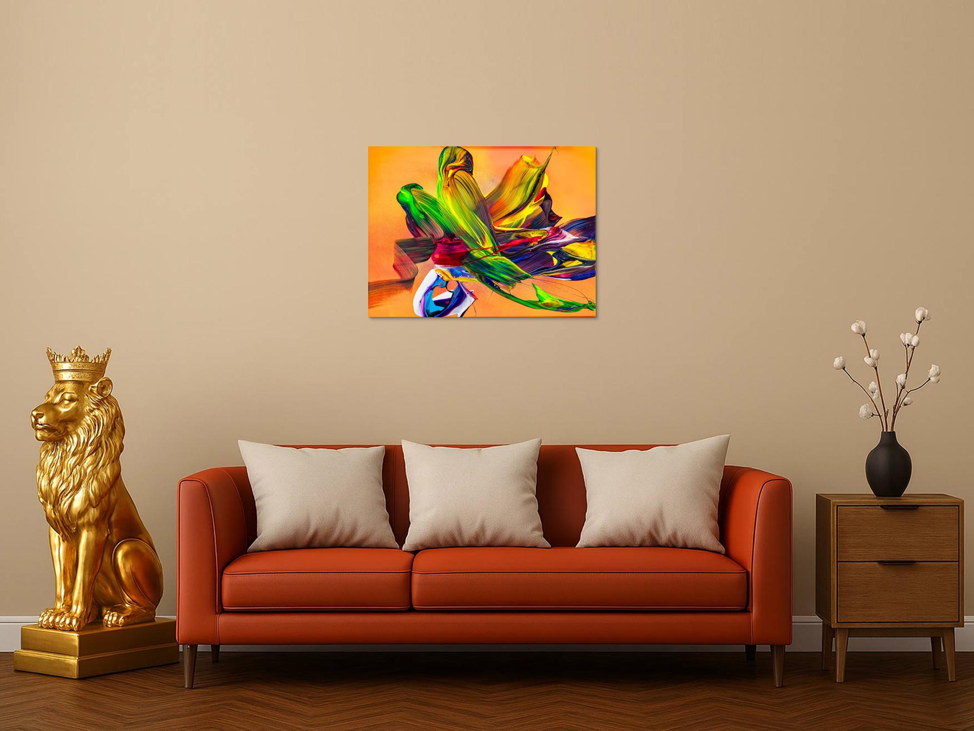 Abstraktes Original Gemälde 60x80cm Action Painting Modern Art handgemalt Mischtechnik bunt orange gelb hochwertig