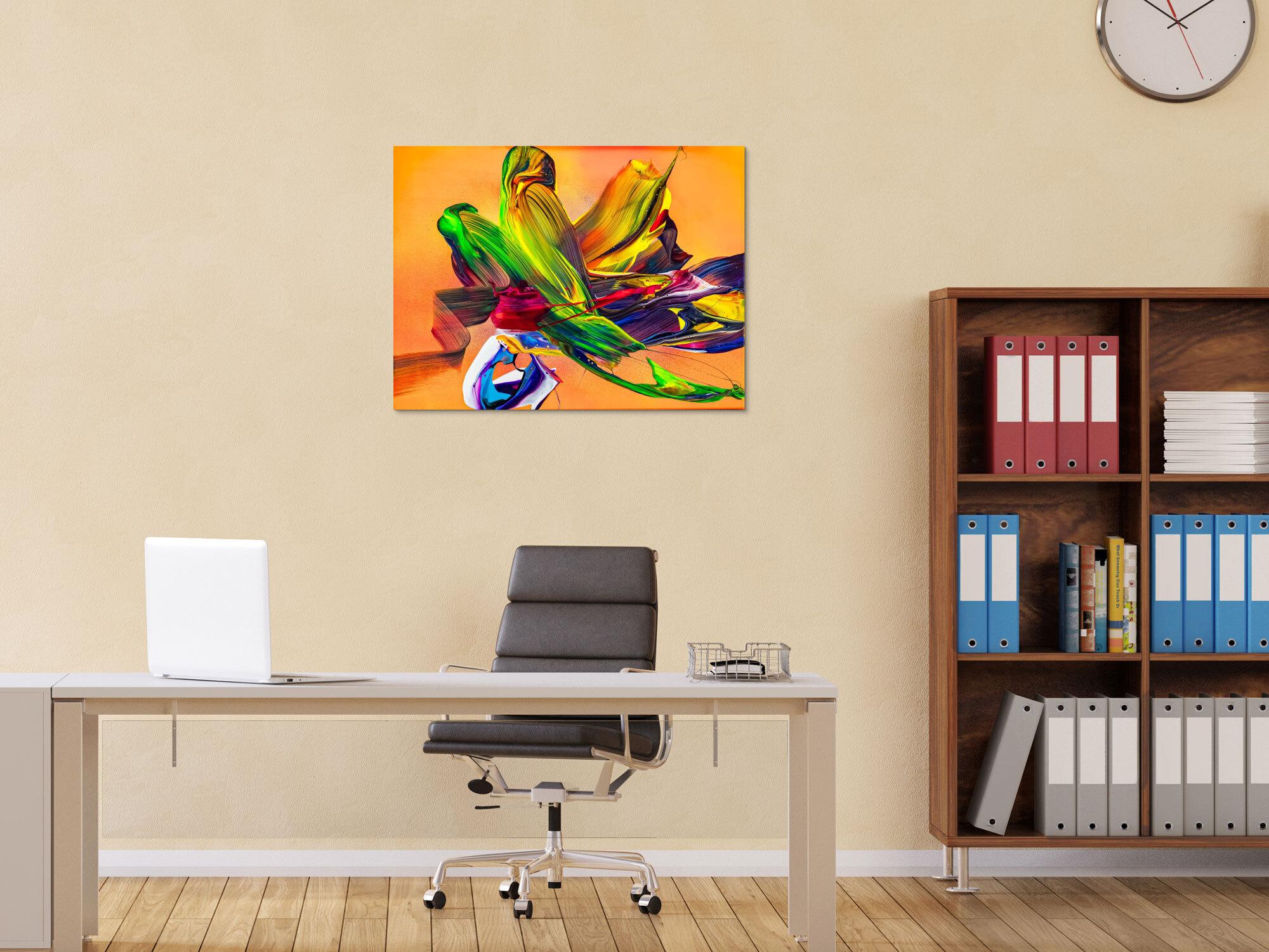 Abstraktes Original Gemälde 60x80cm Action Painting Modern Art handgemalt Mischtechnik bunt orange gelb hochwertig