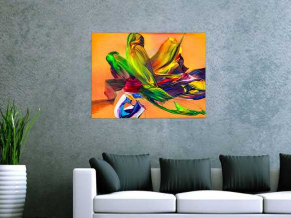 Abstraktes Original Gemälde 60x80cm Action Painting Modern Art handgemalt Mischtechnik bunt orange gelb hochwertig