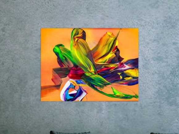 Abstraktes Original Gemälde 60x80cm Action Painting Modern Art handgemalt Mischtechnik bunt orange gelb hochwertig