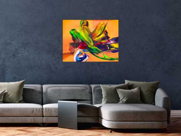 Abstraktes Original Gemälde 60x80cm Action Painting Modern Art handgemalt Mischtechnik bunt orange gelb hochwertig