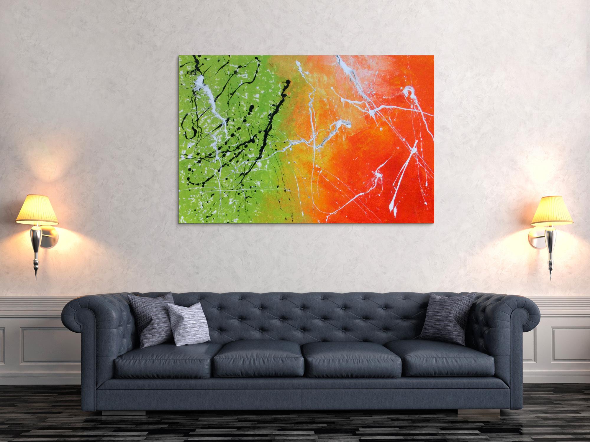 Abstraktes Gemälde grün orange modern