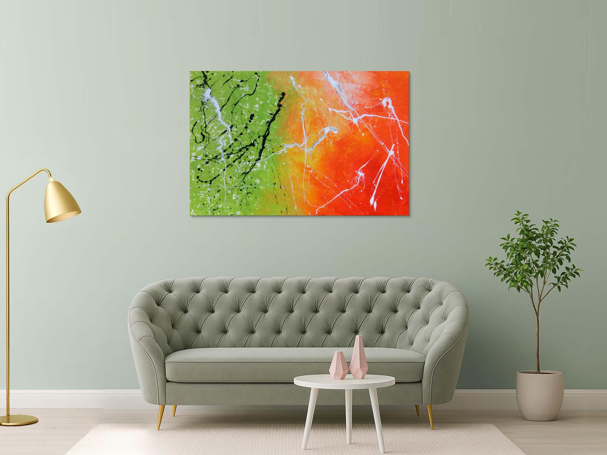 Abstraktes Gemälde grün orange modern