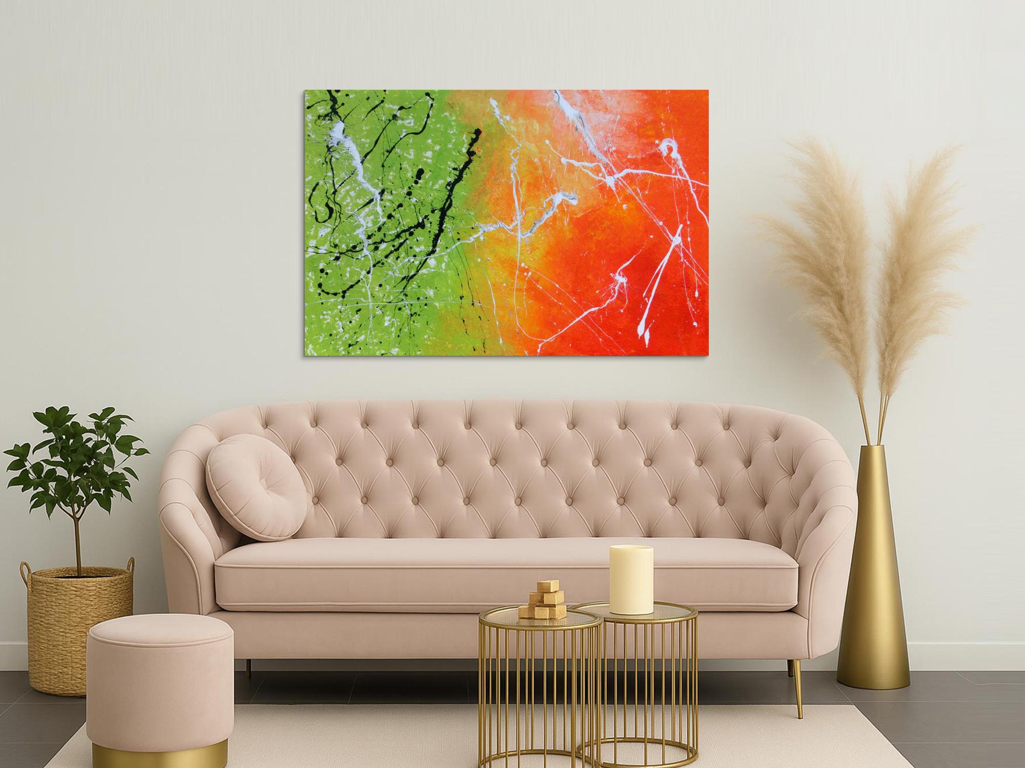 Abstraktes Gemälde grün orange modern