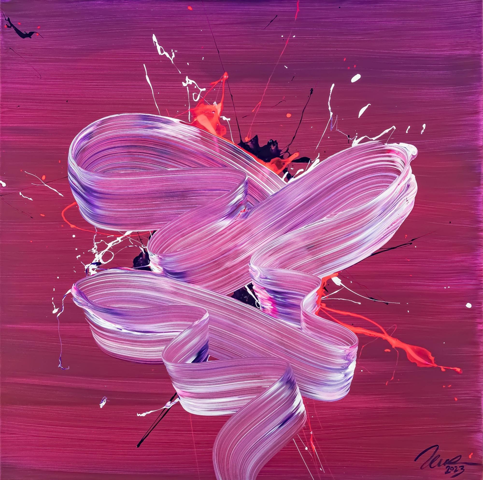 Original Gemälde abstrakt 80x80cm Fluid Painting Moderne Kunst auf Leinwand Splash Art violett rosa pink hochwertig