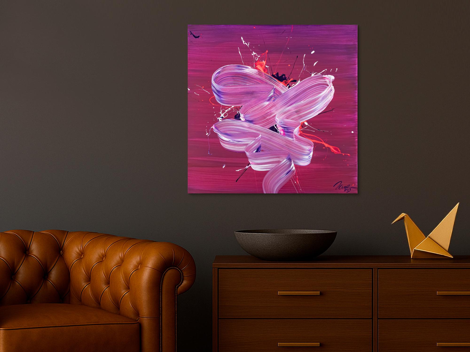 Original Gemälde abstrakt 80x80cm Fluid Painting Moderne Kunst auf Leinwand Splash Art violett rosa pink hochwertig