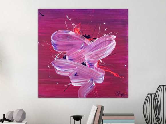 Original Gemälde abstrakt 80x80cm Fluid Painting Moderne Kunst auf Leinwand Splash Art violett rosa pink hochwertig
