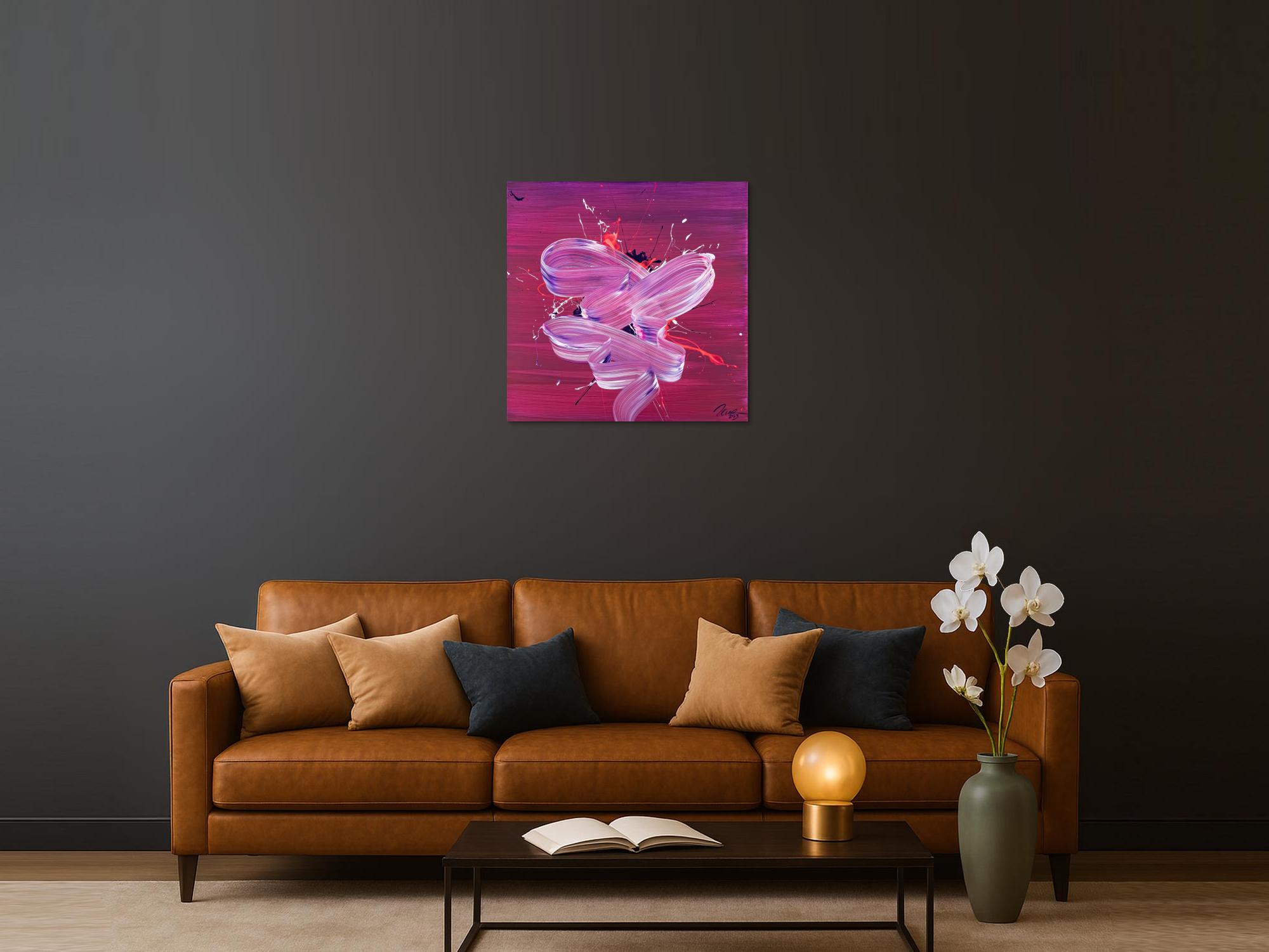Original Gemälde abstrakt 80x80cm Fluid Painting Moderne Kunst auf Leinwand Splash Art violett rosa pink hochwertig