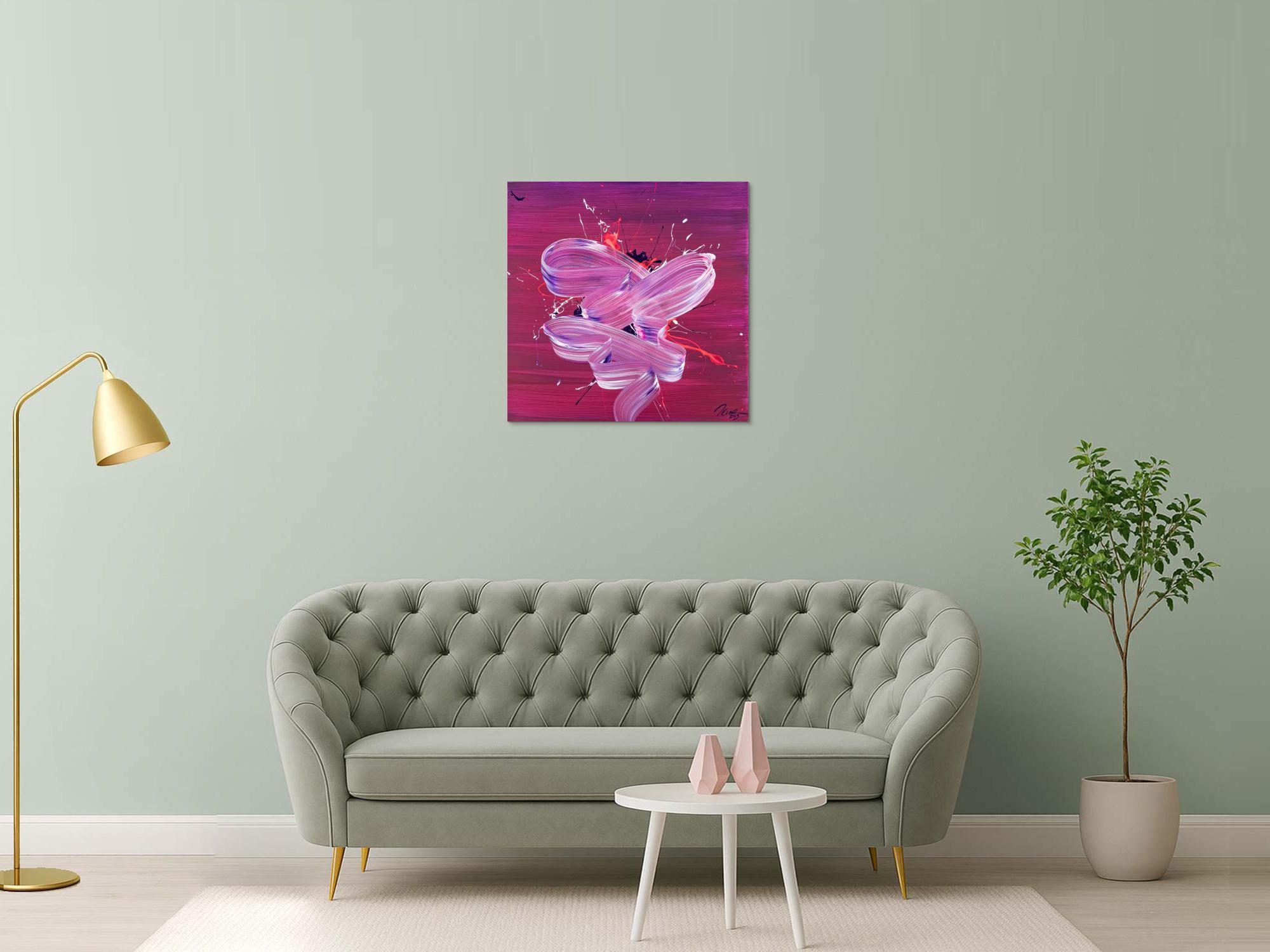 Original Gemälde abstrakt 80x80cm Fluid Painting Moderne Kunst auf Leinwand Splash Art violett rosa pink hochwertig