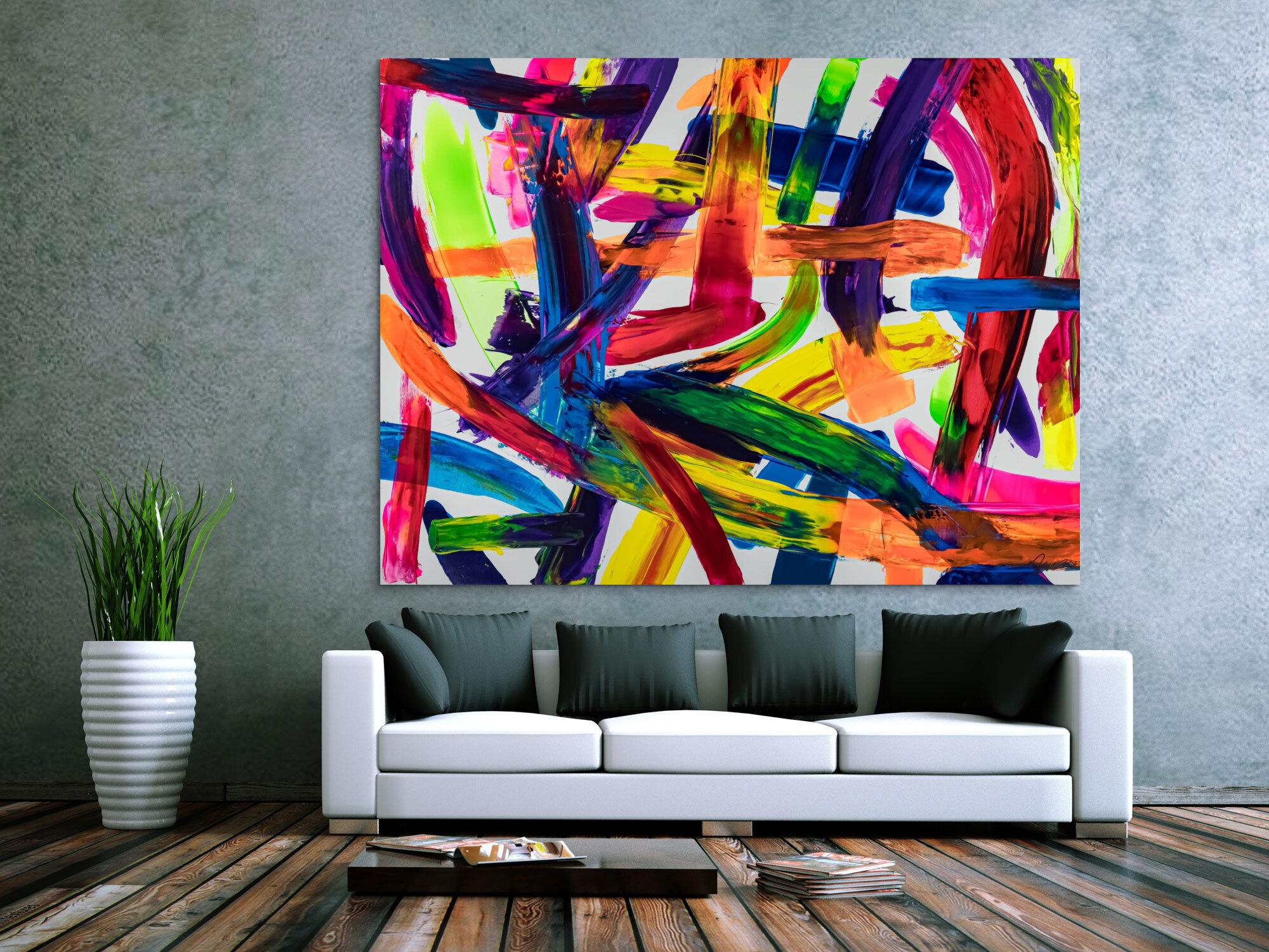 Original Gemälde abstrakt 150x200cm Spachteltechnik Modern Art auf Leinwand Mischtechnik bunt rot orange Unikat