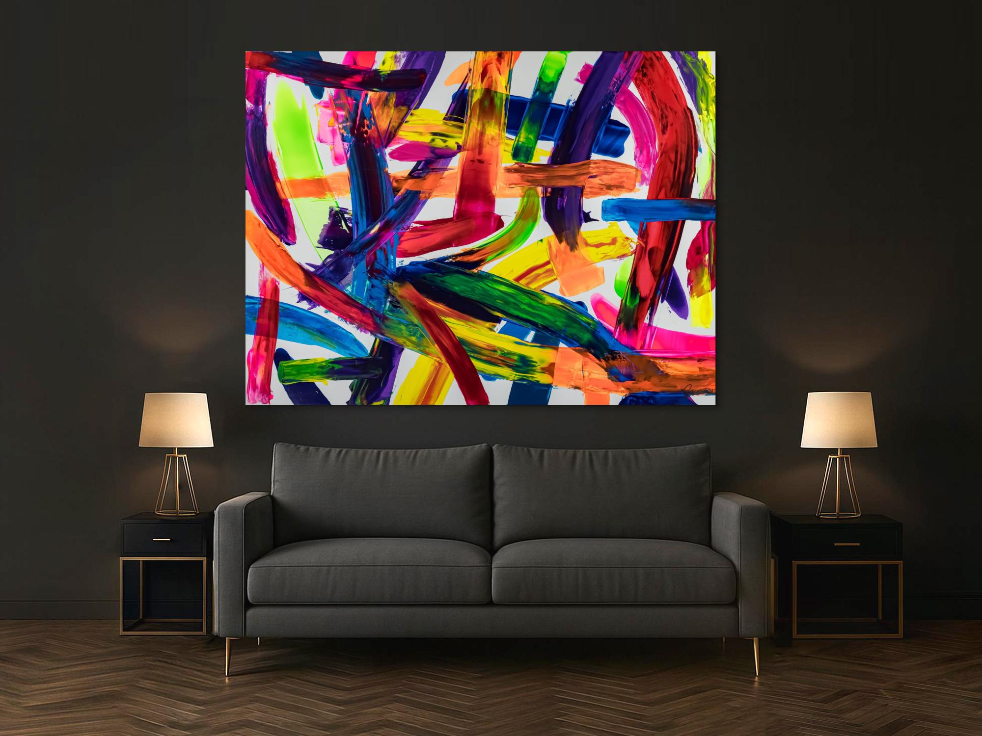 Original Gemälde abstrakt 150x200cm Spachteltechnik Modern Art auf Leinwand Mischtechnik bunt rot orange Unikat