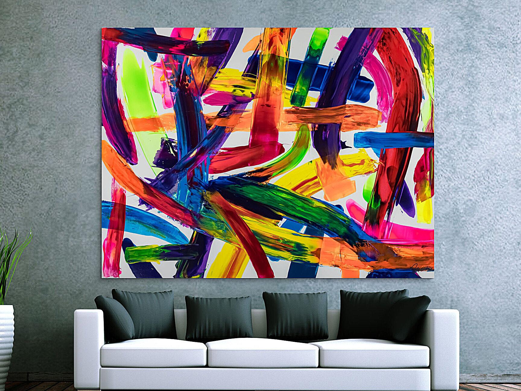 Original Gemälde abstrakt 150x200cm Spachteltechnik Modern Art auf Leinwand Mischtechnik bunt rot orange Unikat