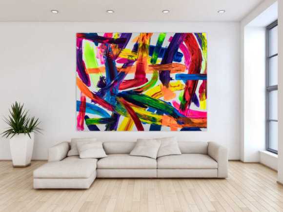 Original Gemälde abstrakt 150x200cm Spachteltechnik Modern Art auf Leinwand Mischtechnik bunt rot orange Unikat