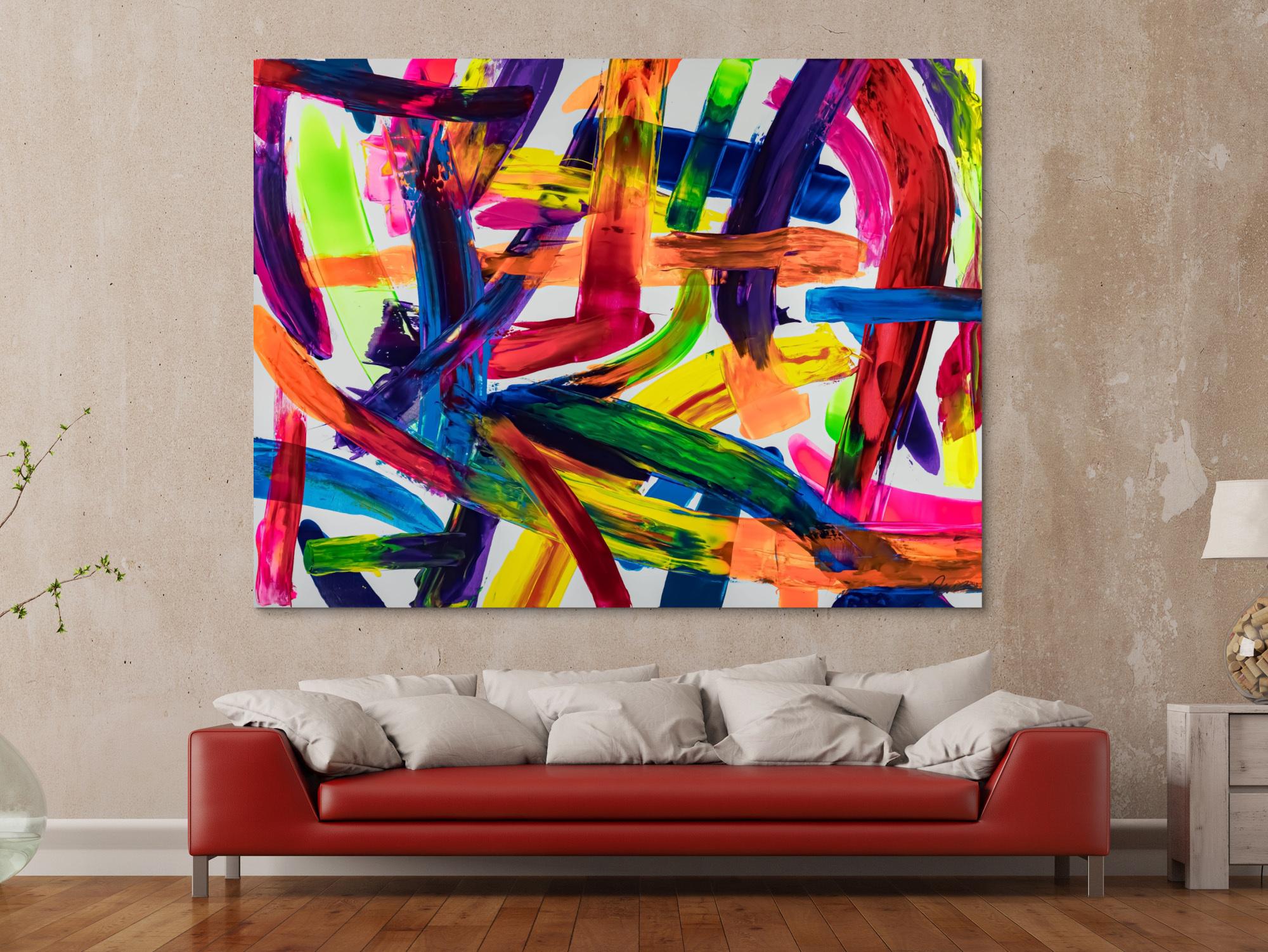 Original Gemälde abstrakt 150x200cm Spachteltechnik Modern Art auf Leinwand Mischtechnik bunt rot orange Unikat