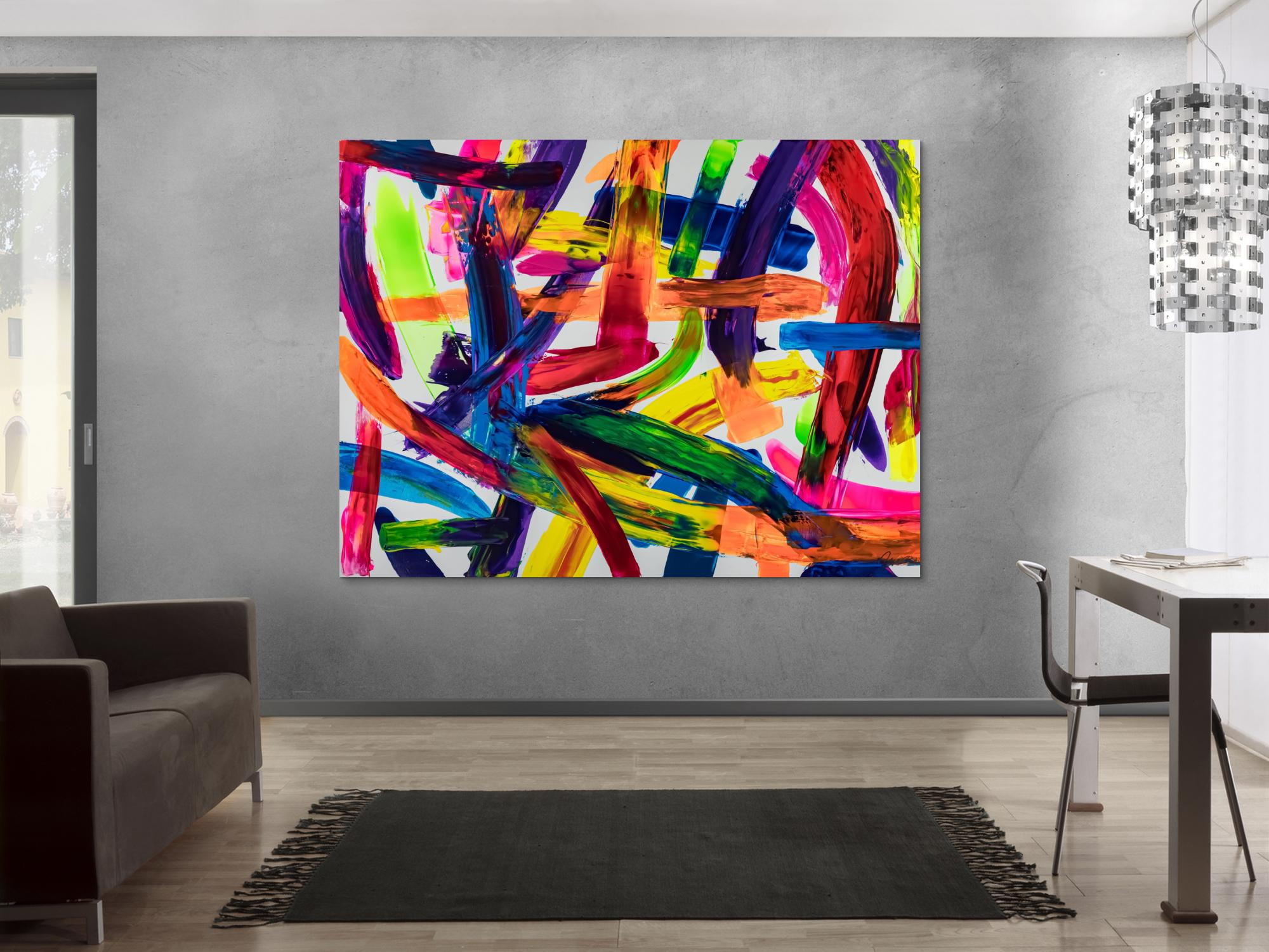 Original Gemälde abstrakt 150x200cm Spachteltechnik Modern Art auf Leinwand Mischtechnik bunt rot orange Unikat