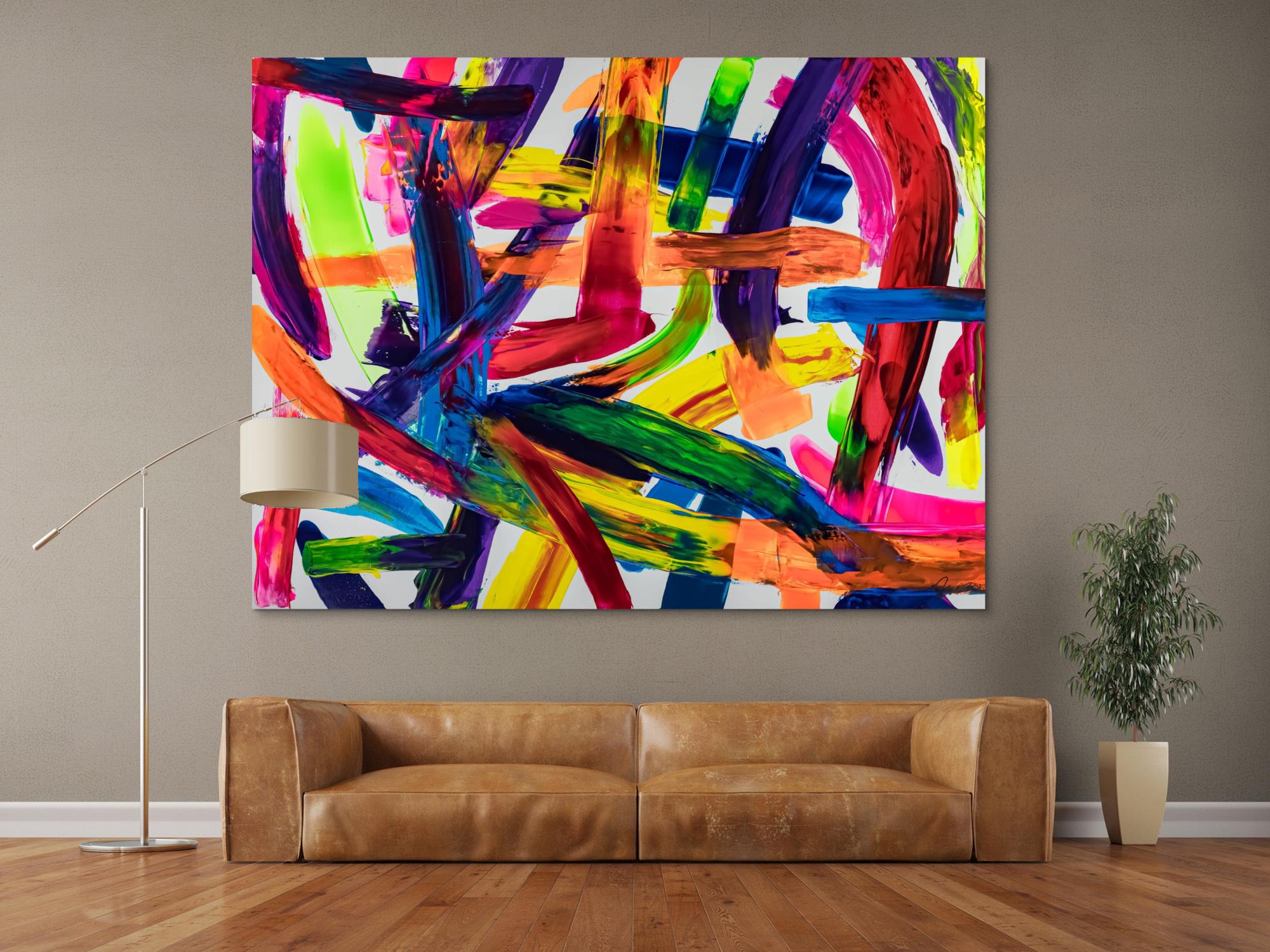 Original Gemälde abstrakt 150x200cm Spachteltechnik Modern Art auf Leinwand Mischtechnik bunt rot orange Unikat