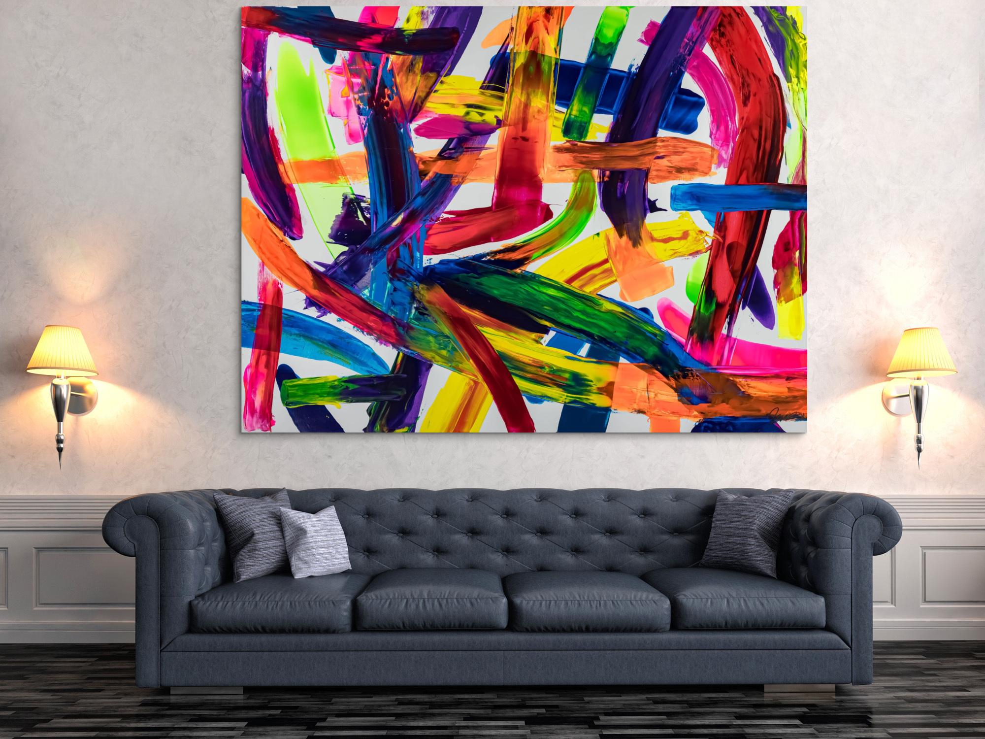 Original Gemälde abstrakt 150x200cm Spachteltechnik Modern Art auf Leinwand Mischtechnik bunt rot orange Unikat