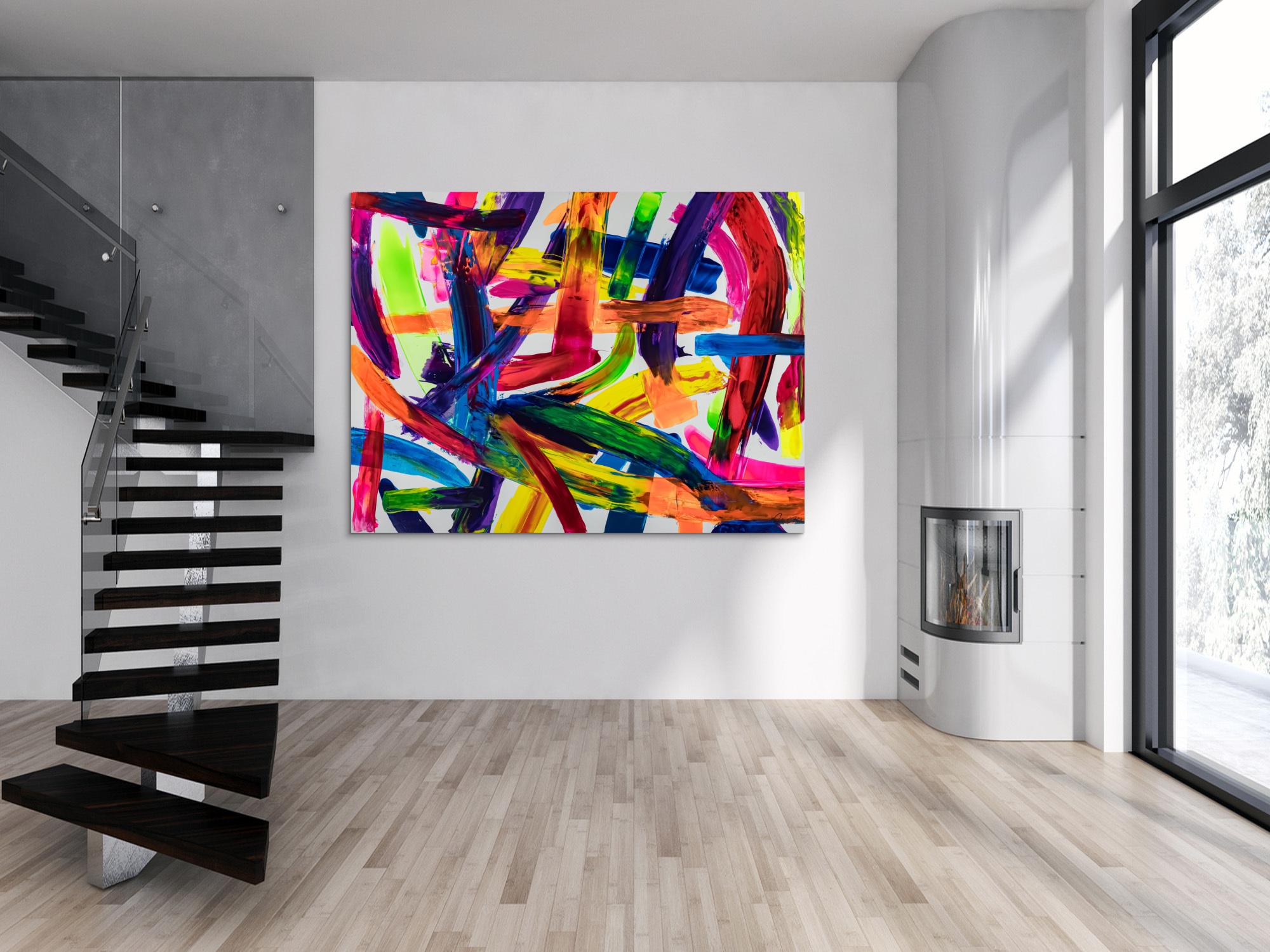 Original Gemälde abstrakt 150x200cm Spachteltechnik Modern Art auf Leinwand Mischtechnik bunt rot orange Unikat