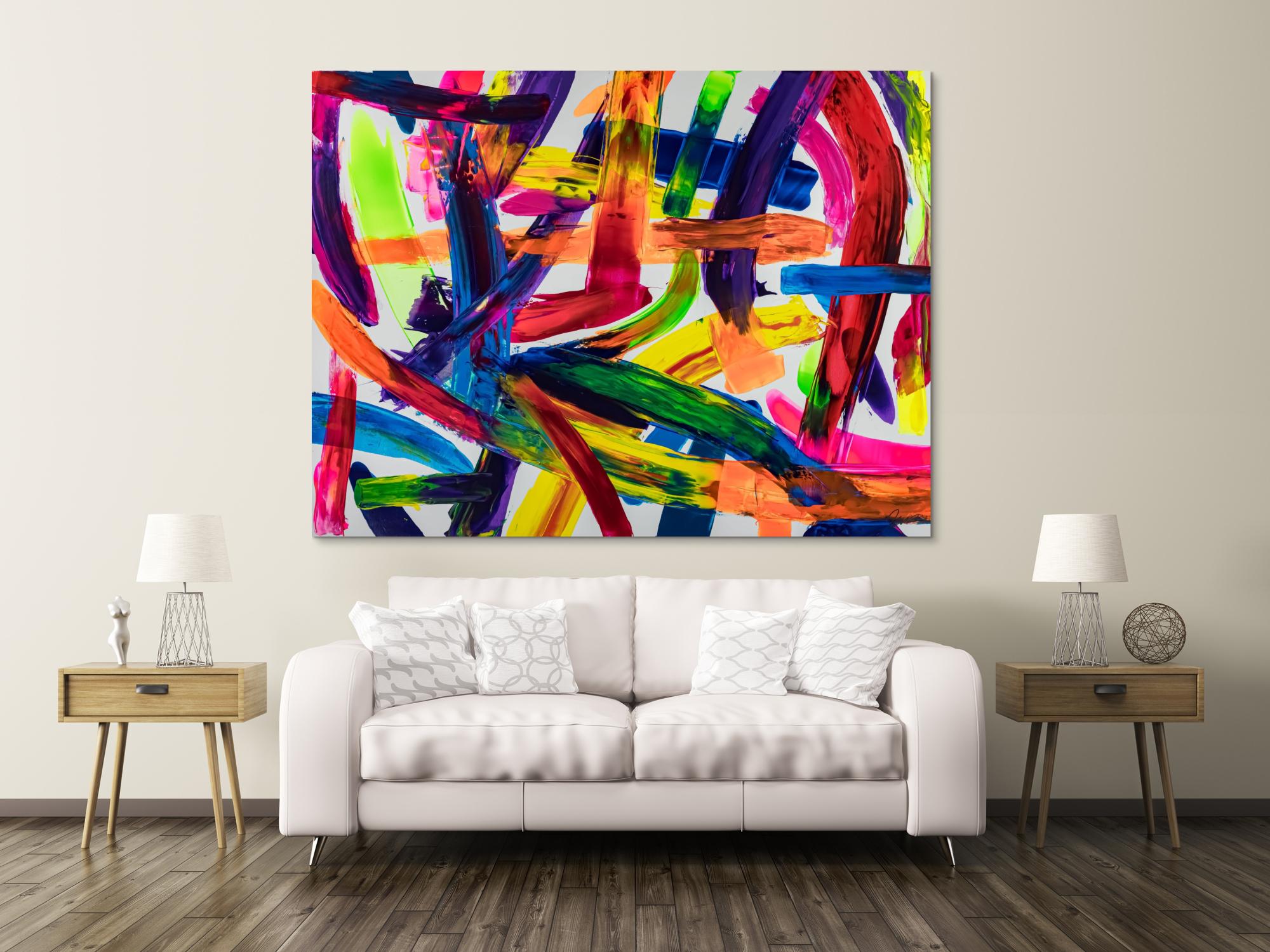 Original Gemälde abstrakt 150x200cm Spachteltechnik Modern Art auf Leinwand Mischtechnik bunt rot orange Unikat