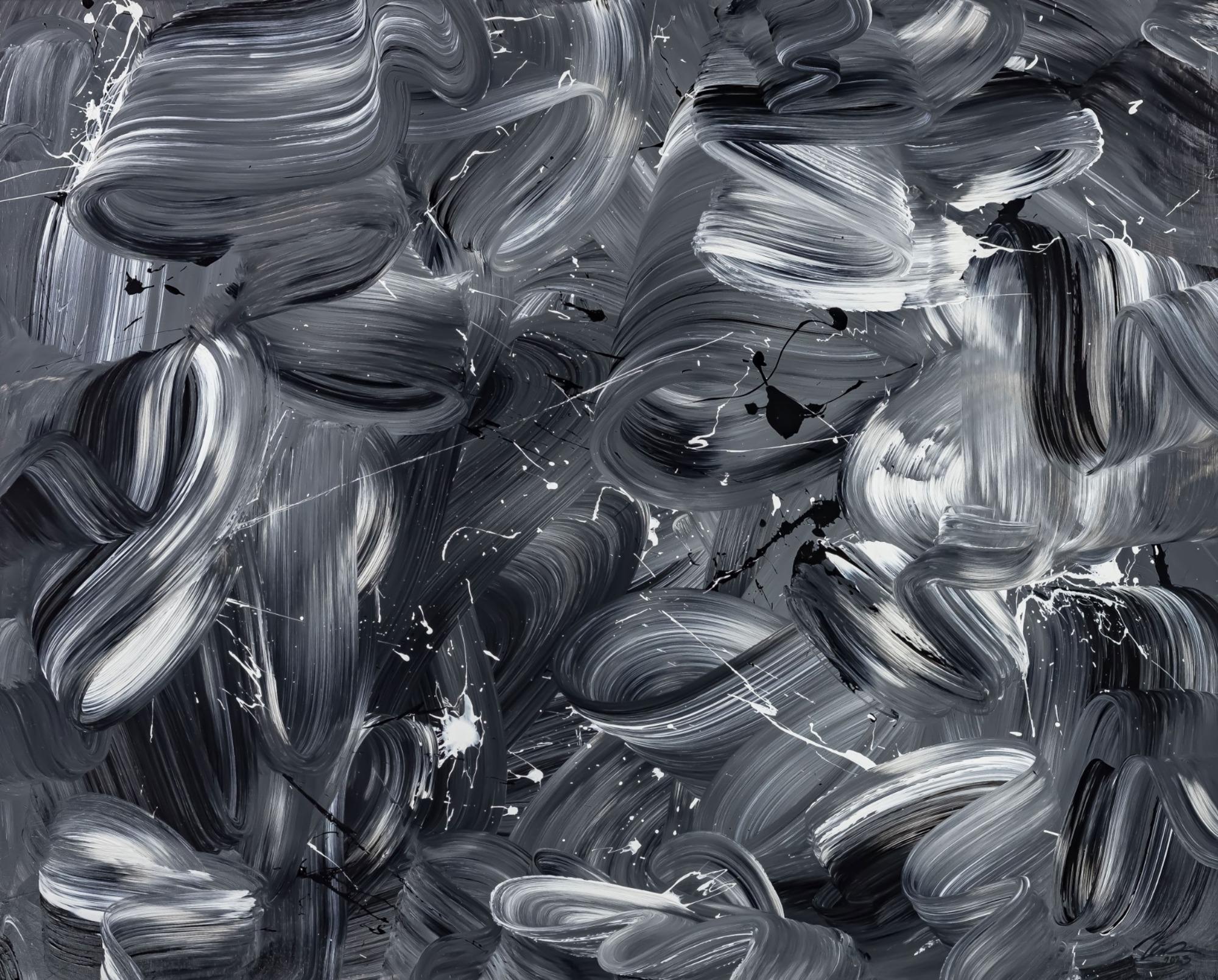 Original Gemälde abstrakt 150x180cm Mischtechnik expressionistisch auf Leinwand schwarz weiss schwarz anthrazit hochwertig