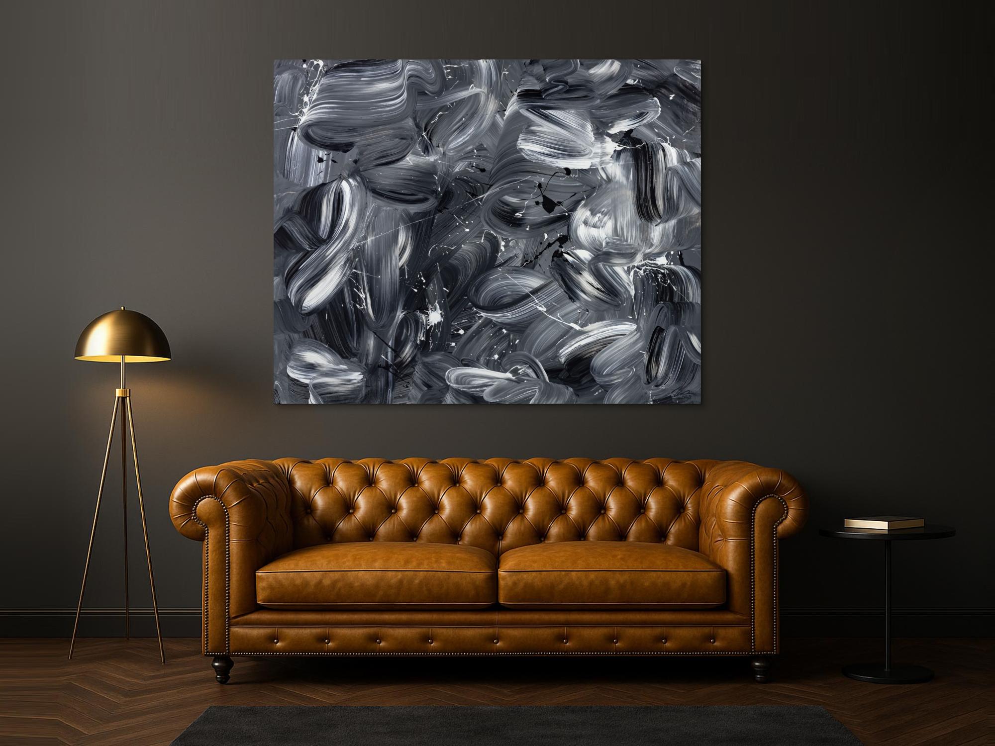 Original Gemälde abstrakt 150x180cm Mischtechnik expressionistisch auf Leinwand  schwarz weiss schwarz anthrazit hochwertig