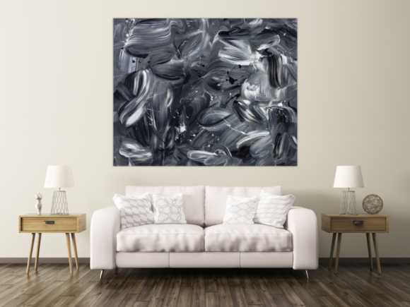 Original Gemälde abstrakt 150x180cm Mischtechnik expressionistisch auf Leinwand  schwarz weiss schwarz anthrazit hochwertig