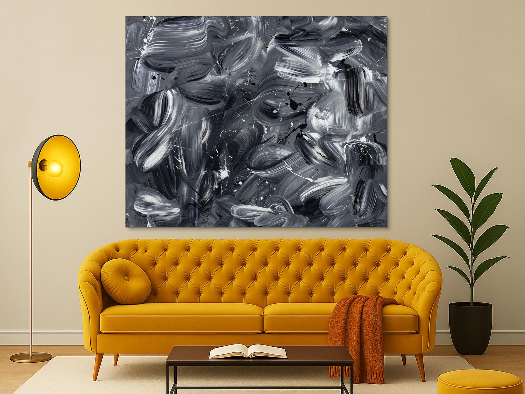 Original Gemälde abstrakt 150x180cm Mischtechnik expressionistisch auf Leinwand  schwarz weiss schwarz anthrazit hochwertig