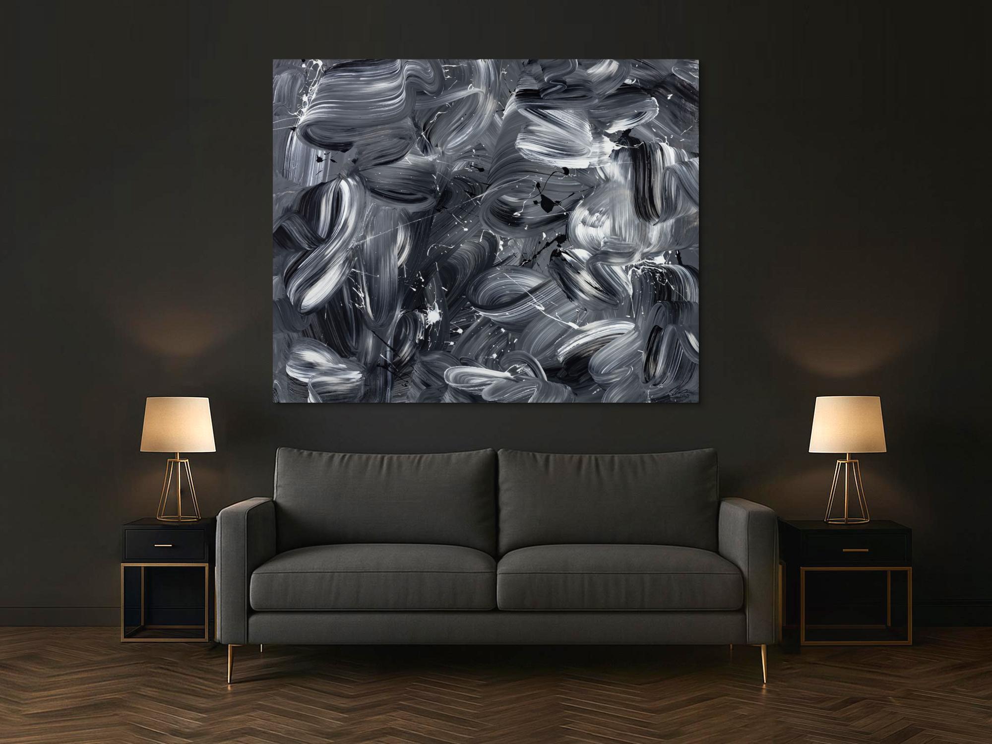 Original Gemälde abstrakt 150x180cm Mischtechnik expressionistisch auf Leinwand  schwarz weiss schwarz anthrazit hochwertig