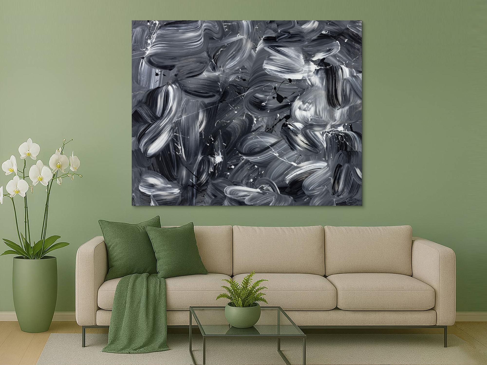 Original Gemälde abstrakt 150x180cm Mischtechnik expressionistisch auf Leinwand  schwarz weiss schwarz anthrazit hochwertig