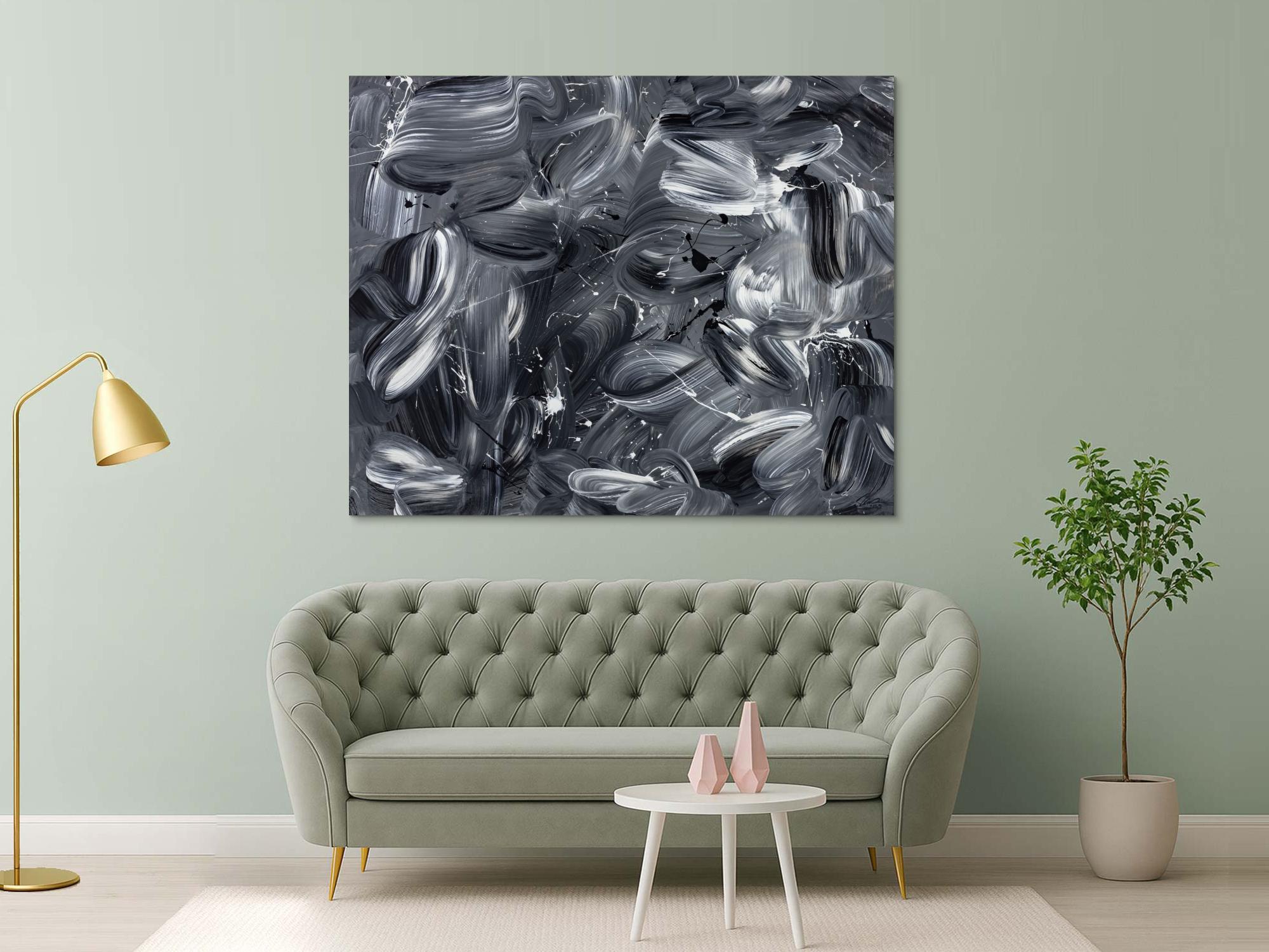 Original Gemälde abstrakt 150x180cm Mischtechnik expressionistisch auf Leinwand  schwarz weiss schwarz anthrazit hochwertig