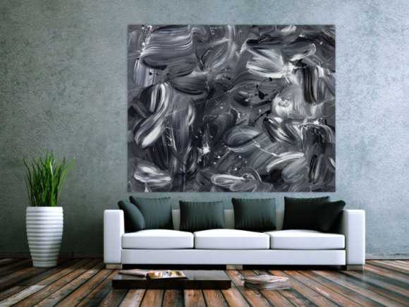 Original Gemälde abstrakt 150x180cm Mischtechnik expressionistisch auf Leinwand  schwarz weiss schwarz anthrazit hochwertig