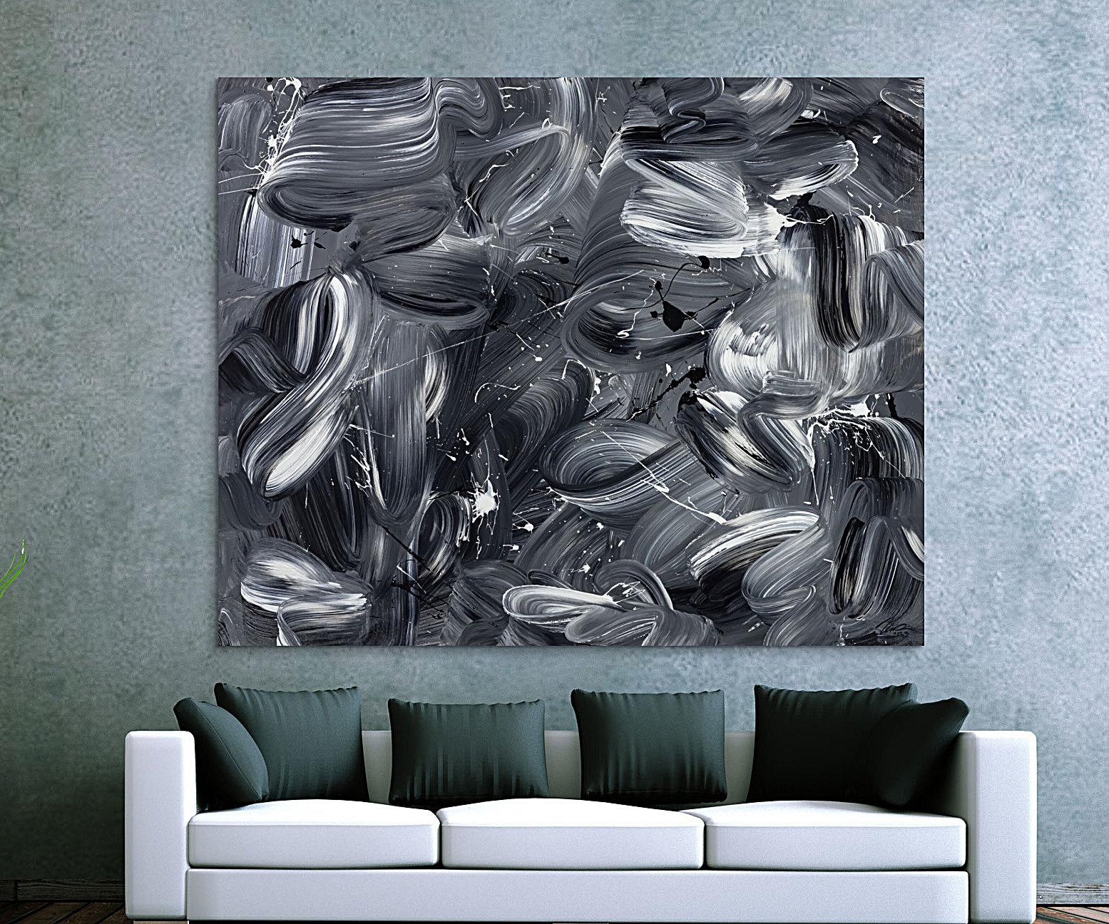 Original Gemälde abstrakt 150x180cm Mischtechnik expressionistisch auf Leinwand schwarz weiss schwarz anthrazit hochwertig