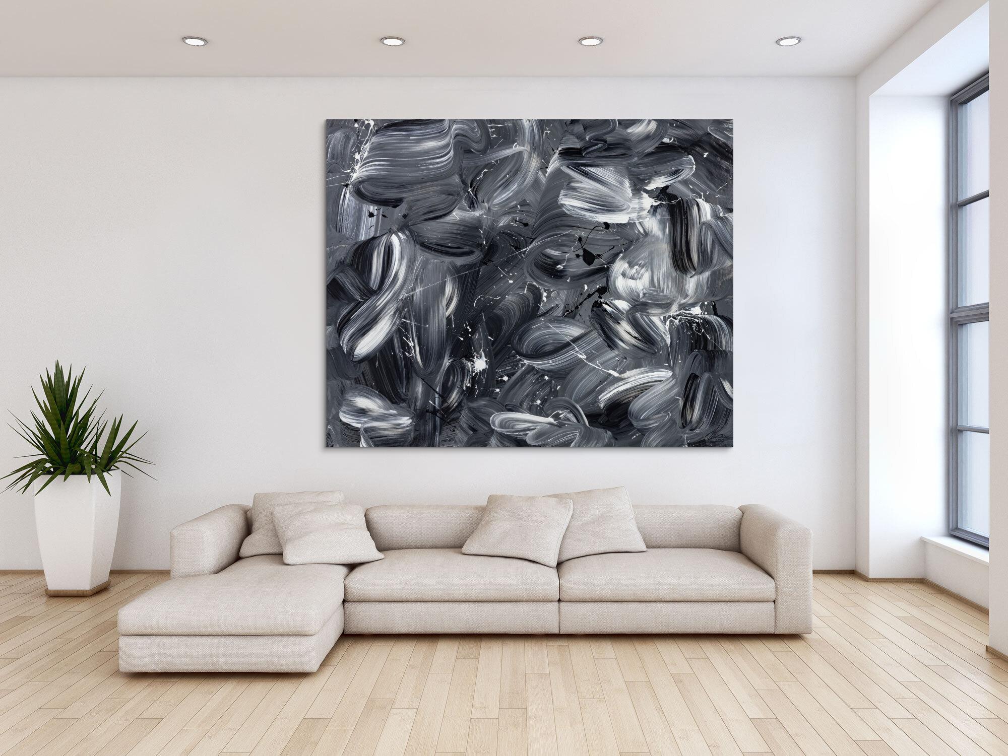 Original Gemälde abstrakt 150x180cm Mischtechnik expressionistisch auf Leinwand  schwarz weiss schwarz anthrazit hochwertig