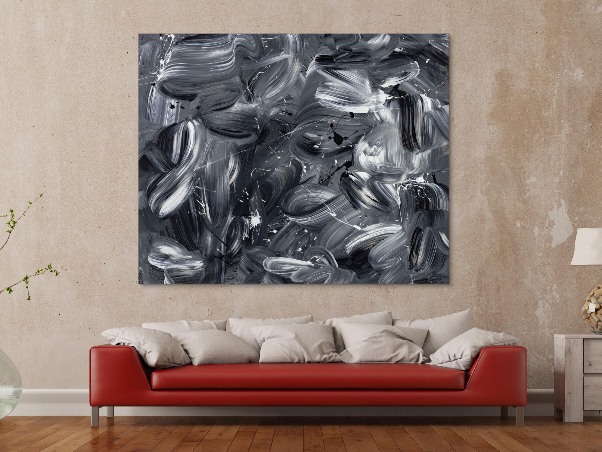 Original Gemälde abstrakt 150x180cm Mischtechnik expressionistisch auf Leinwand  schwarz weiss schwarz anthrazit hochwertig