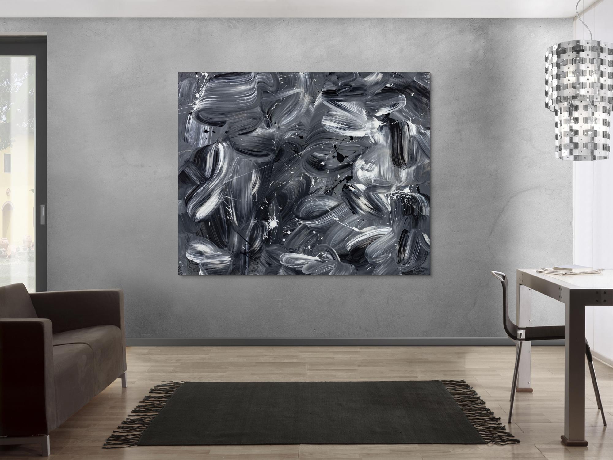 Original Gemälde abstrakt 150x180cm Mischtechnik expressionistisch auf Leinwand  schwarz weiss schwarz anthrazit hochwertig