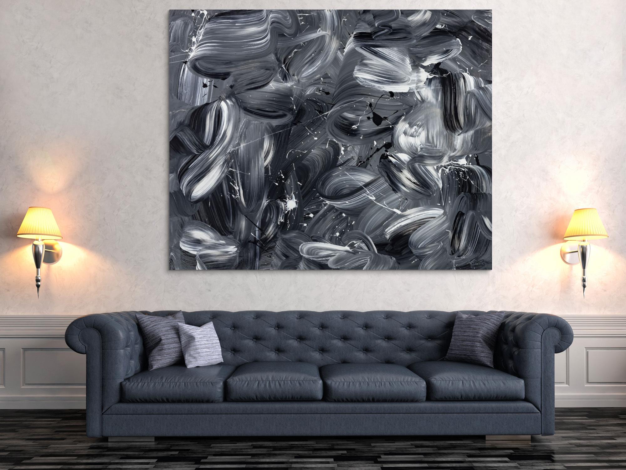 Original Gemälde abstrakt 150x180cm Mischtechnik expressionistisch auf Leinwand  schwarz weiss schwarz anthrazit hochwertig